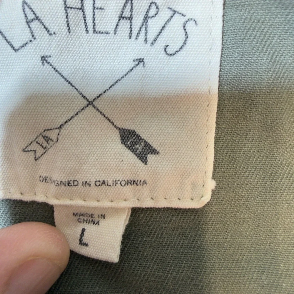 LA Hearts Womens Utility‎ Jacket Olive Green Charcoal Grey Hooded Mixed Media L